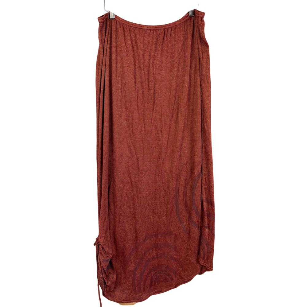Vintage Blue Fish Red Screen Print Ruched Hem Maxi Skirt